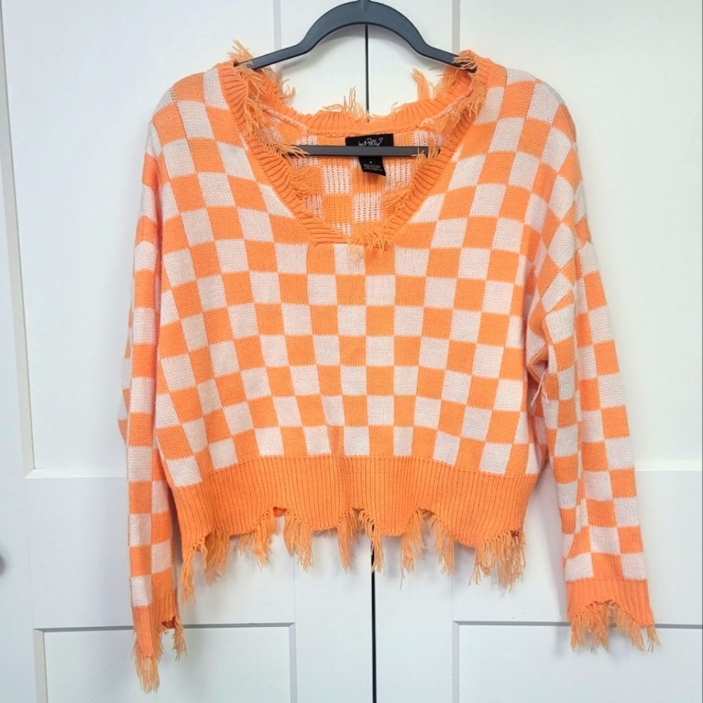 Just Polly Vneck Frayed Sweater, Small - Picture 3 of 8
